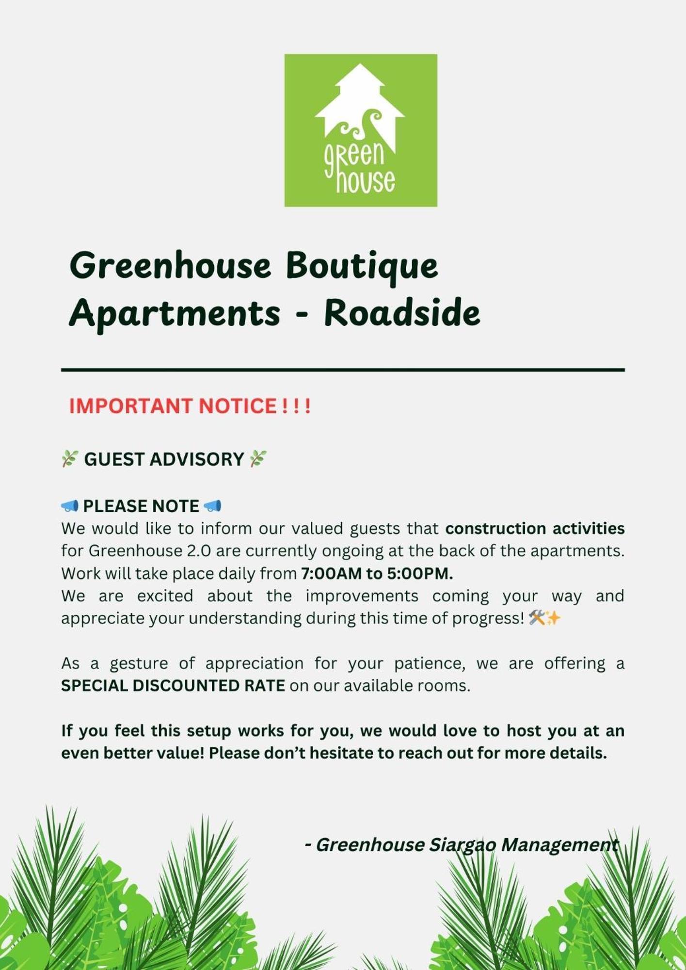 ג'נרל לונה Greenhouse Siargao Roadside Boutique Apartments מראה חיצוני תמונה